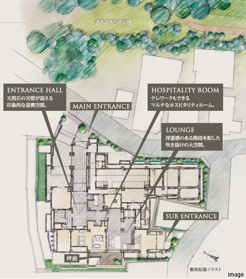 敷地配置イラスト｜ザ・パークハウス高輪松ヶ丘
